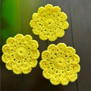 Yellow Handmade Crochet Coasters for coffee, tea cold drinks and many more.